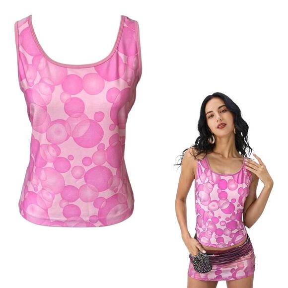 90'S VINTAGE BUBBLE GUM GRAPHIC Pink Lily's Of Beverly Hills tank top MEDIUM - Picture 1 of 7